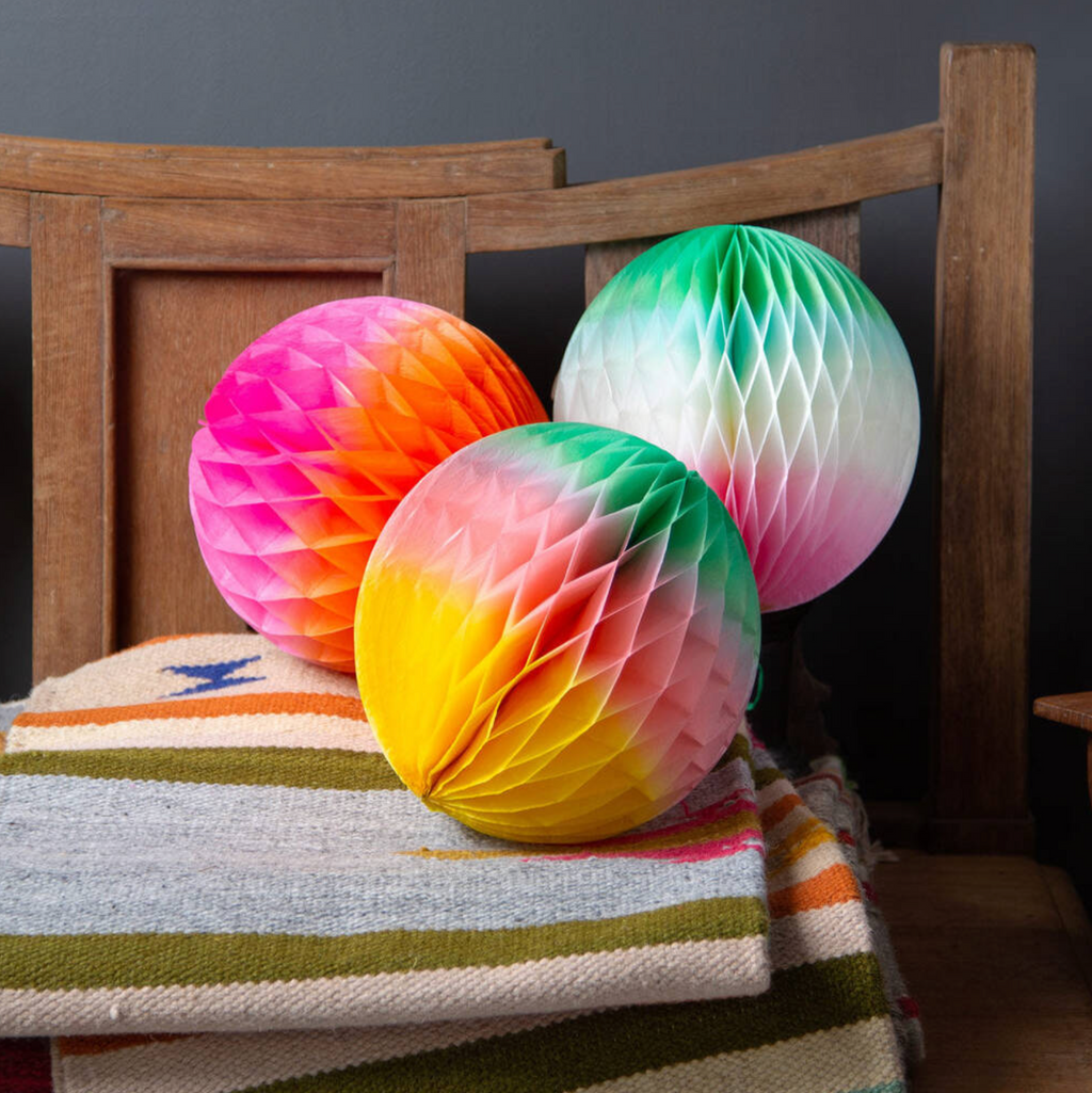 Two Rainbow Ombre Paper Honeycomb Decorations