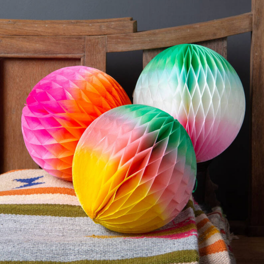Two Rainbow Ombre Paper Honeycomb Decorations
