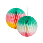 Two Rainbow Ombre Paper Honeycomb Decorations