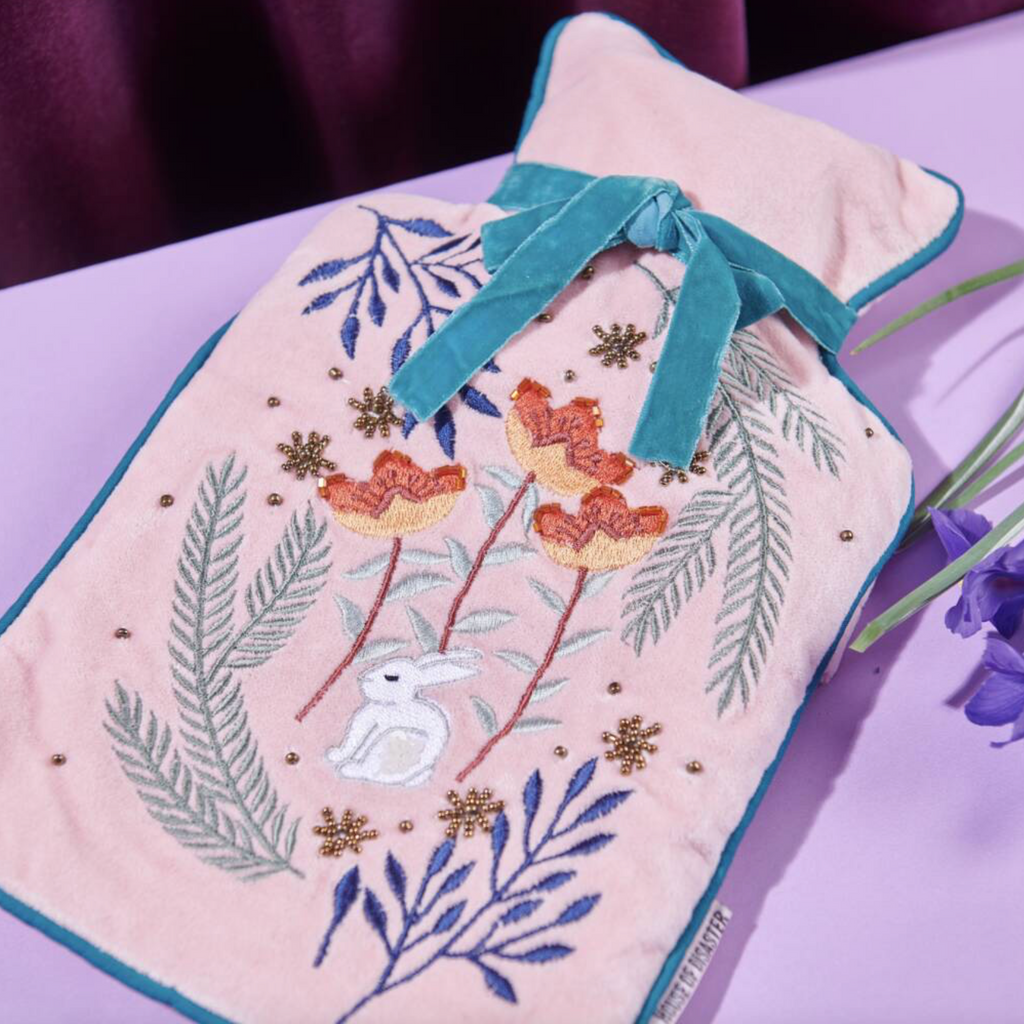 Luxury Embroidered Rabbit With Ribbon Hot Water Bottle