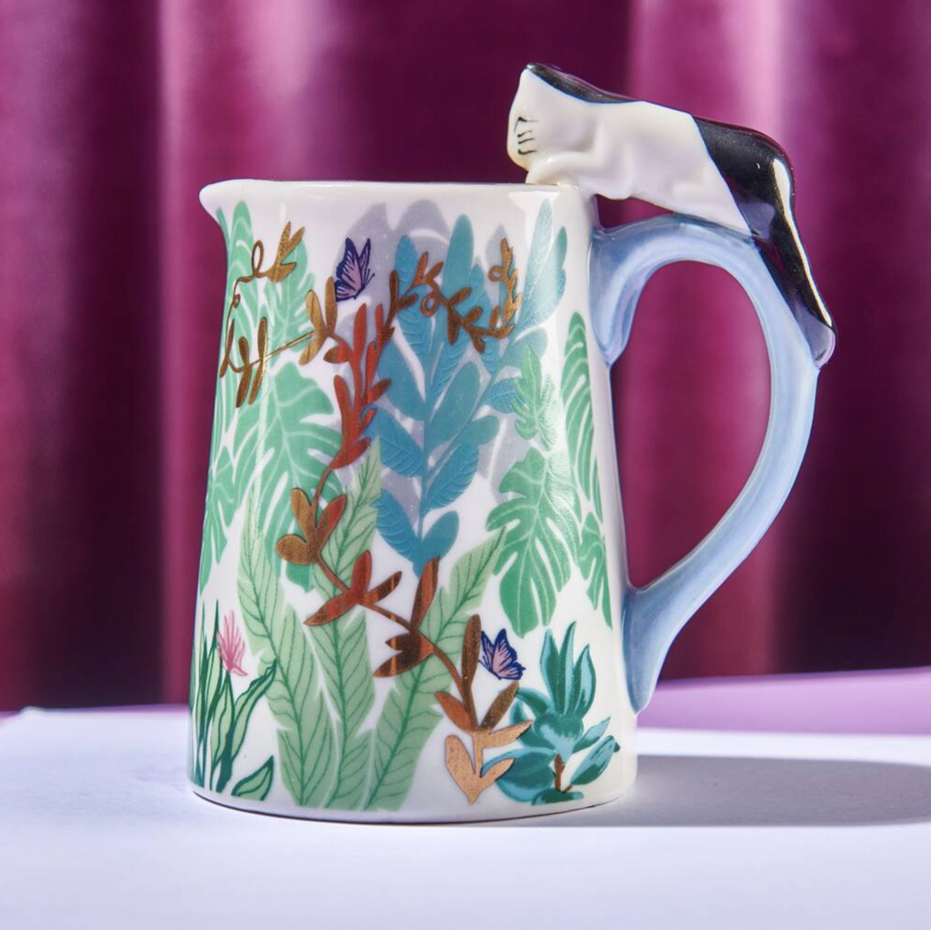 Gift Boxed Vintage Butterfly Garden Cat Milk Jug