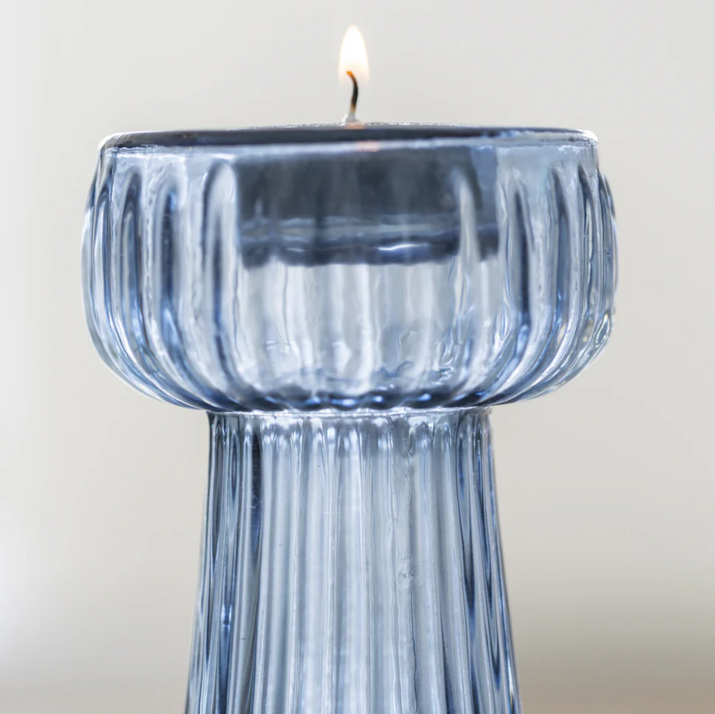 Tall Ribbed Glass T-Light Holder