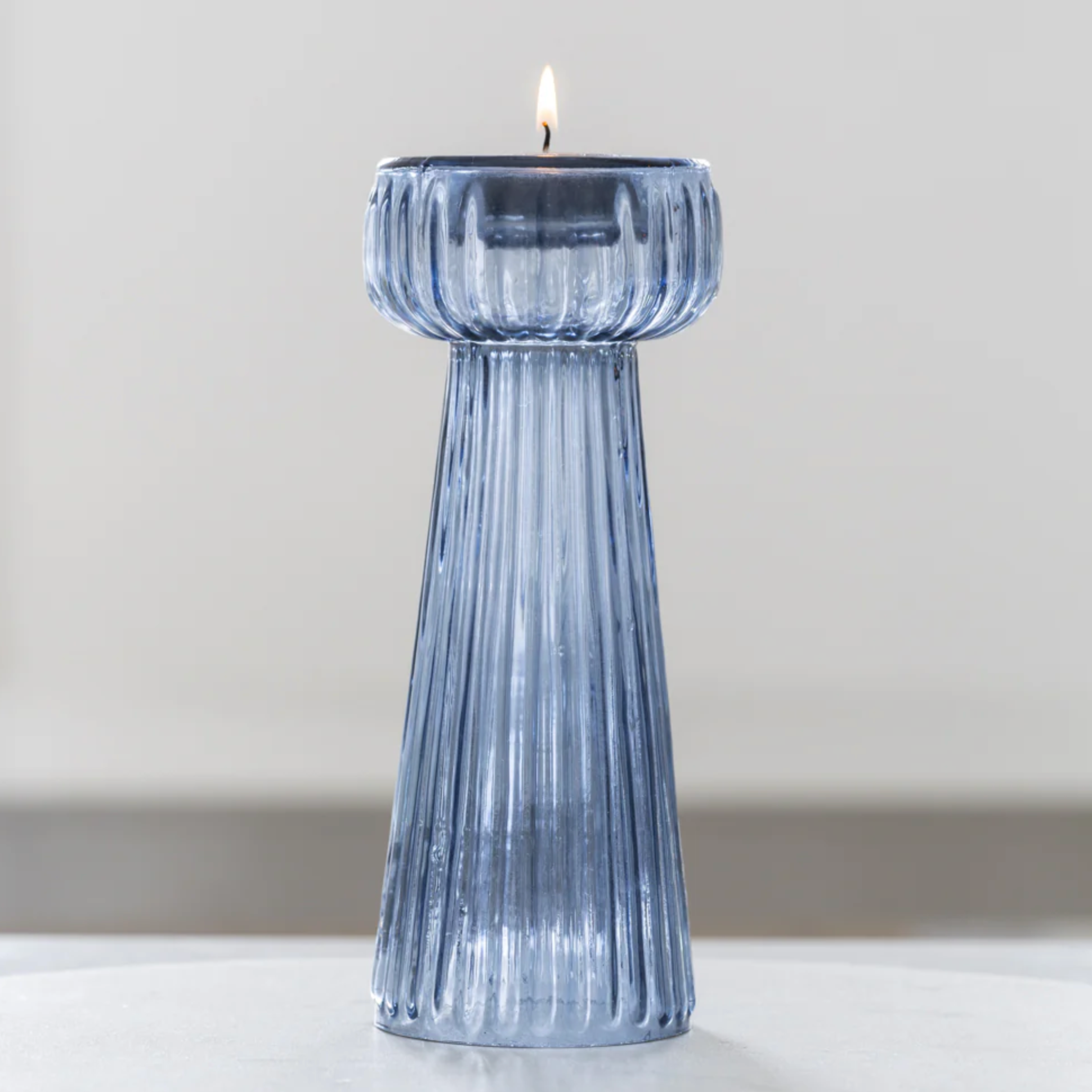 Tall Ribbed Glass T-Light Holder