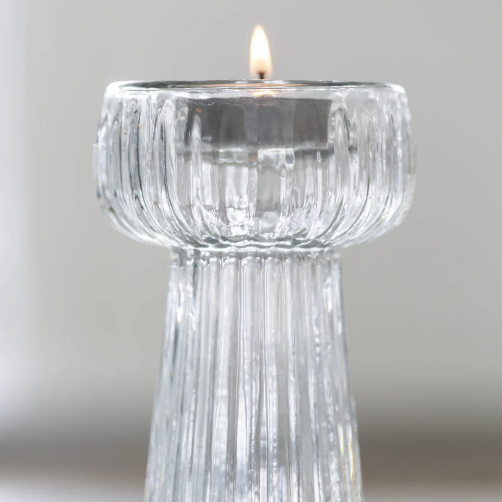 Tall Ribbed Glass T-Light Holder