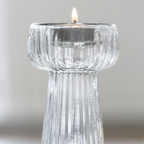 Tall Ribbed Glass T-Light Holder