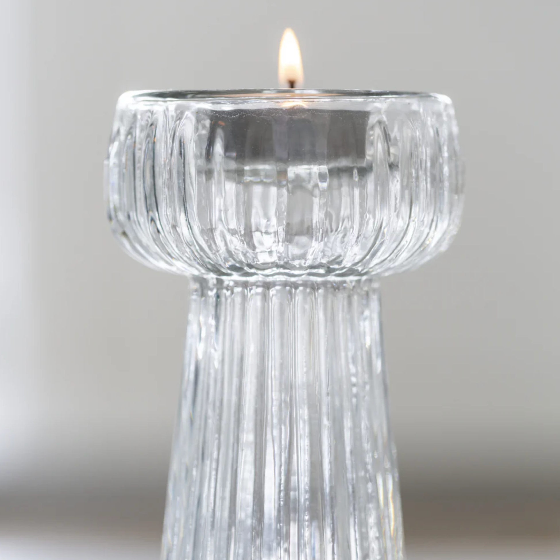 Tall Ribbed Glass T-Light Holder