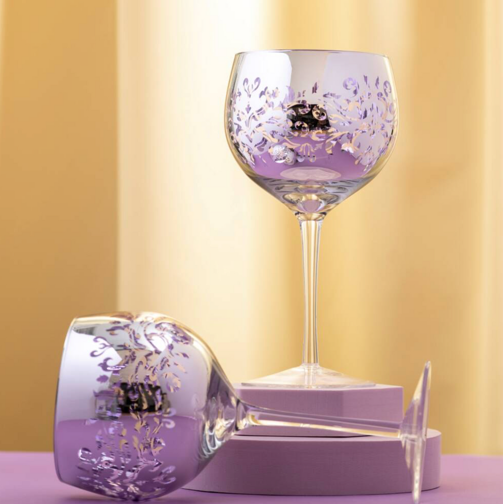 Electroplated Lilac Filigree Gin Glass