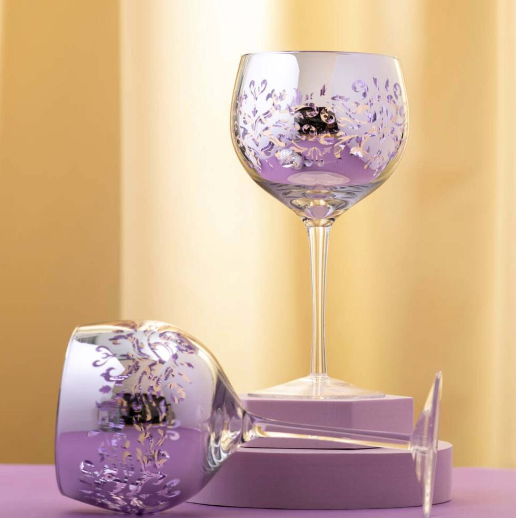 Electroplated Lilac Filigree Gin Glass