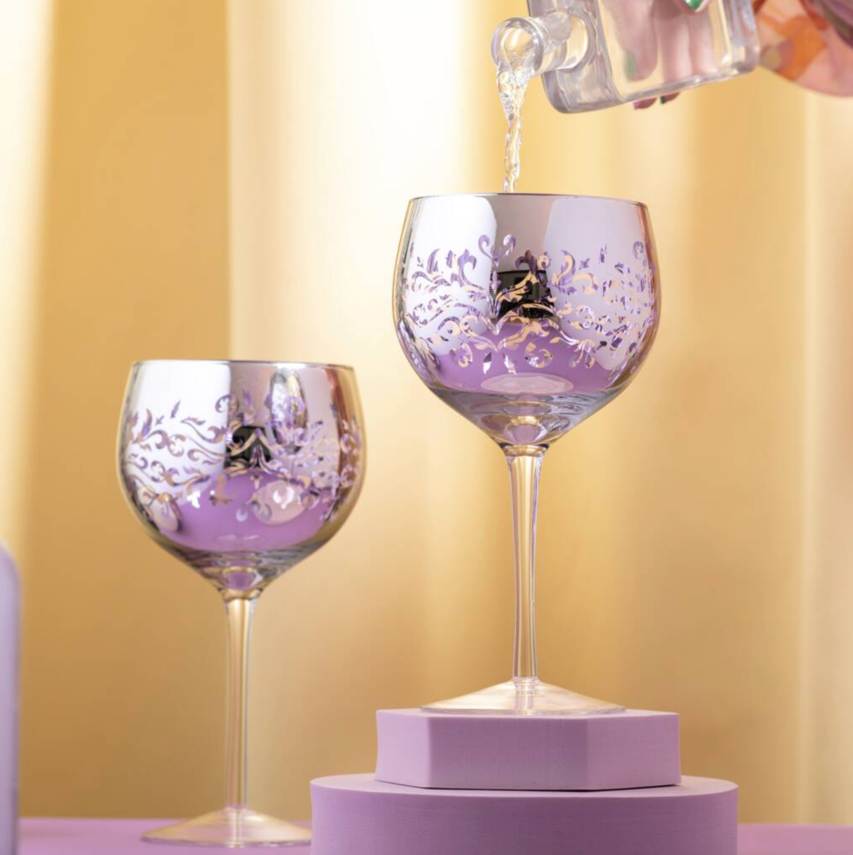Electroplated Lilac Filigree Gin Glass