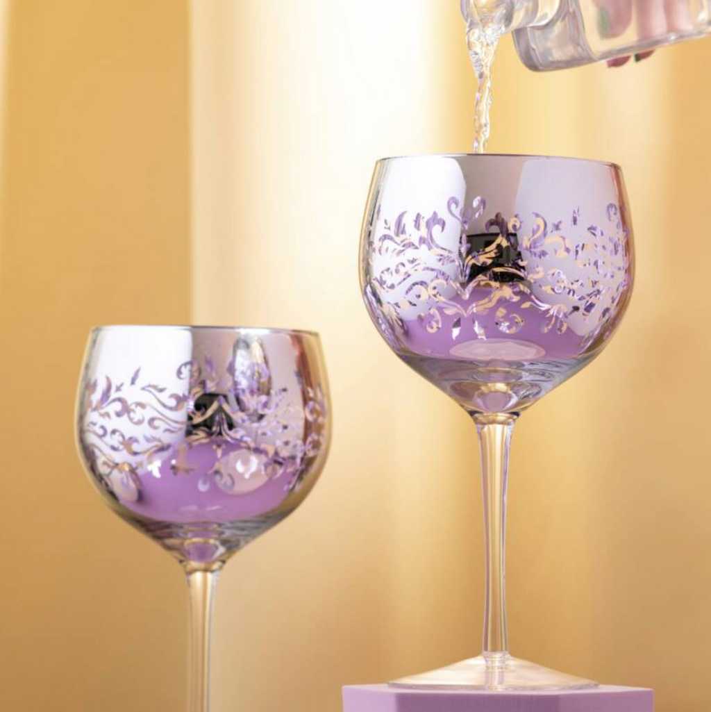 Electroplated Lilac Filigree Gin Glass