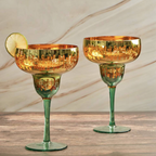 Electroplated Gold & Blue Mirror Margarita Cocktail Glass