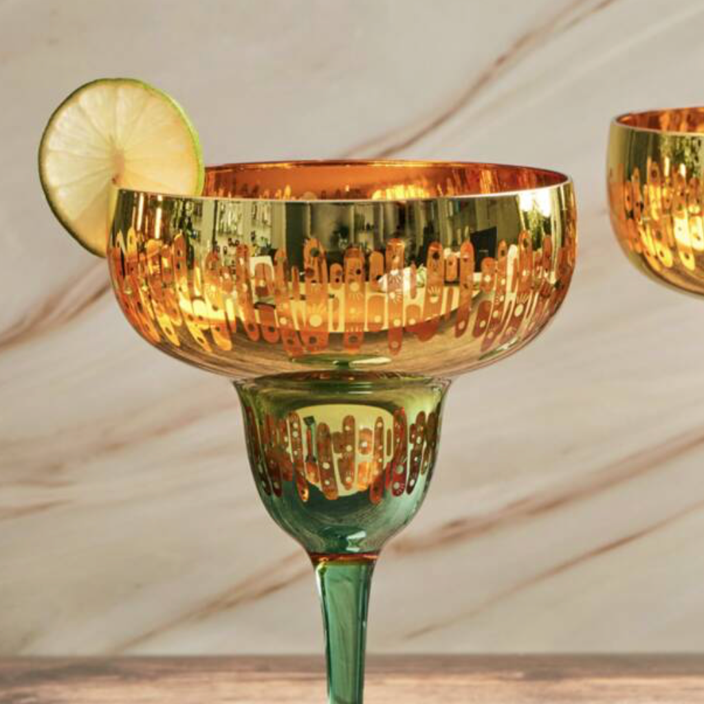 Electroplated Gold & Blue Mirror Margarita Cocktail Glass