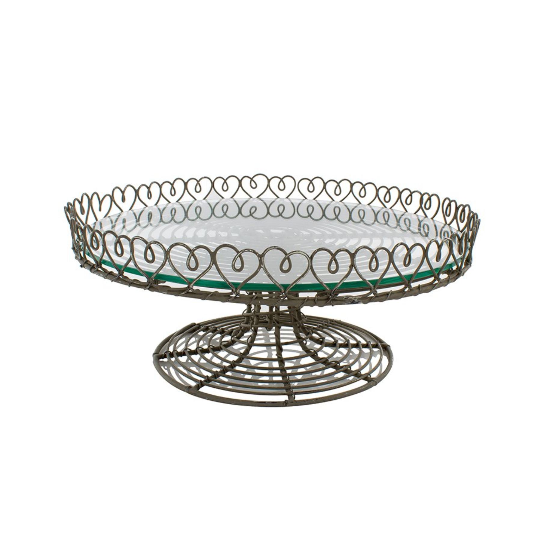 Love Heart Wire Cake Stand With Glass Plate