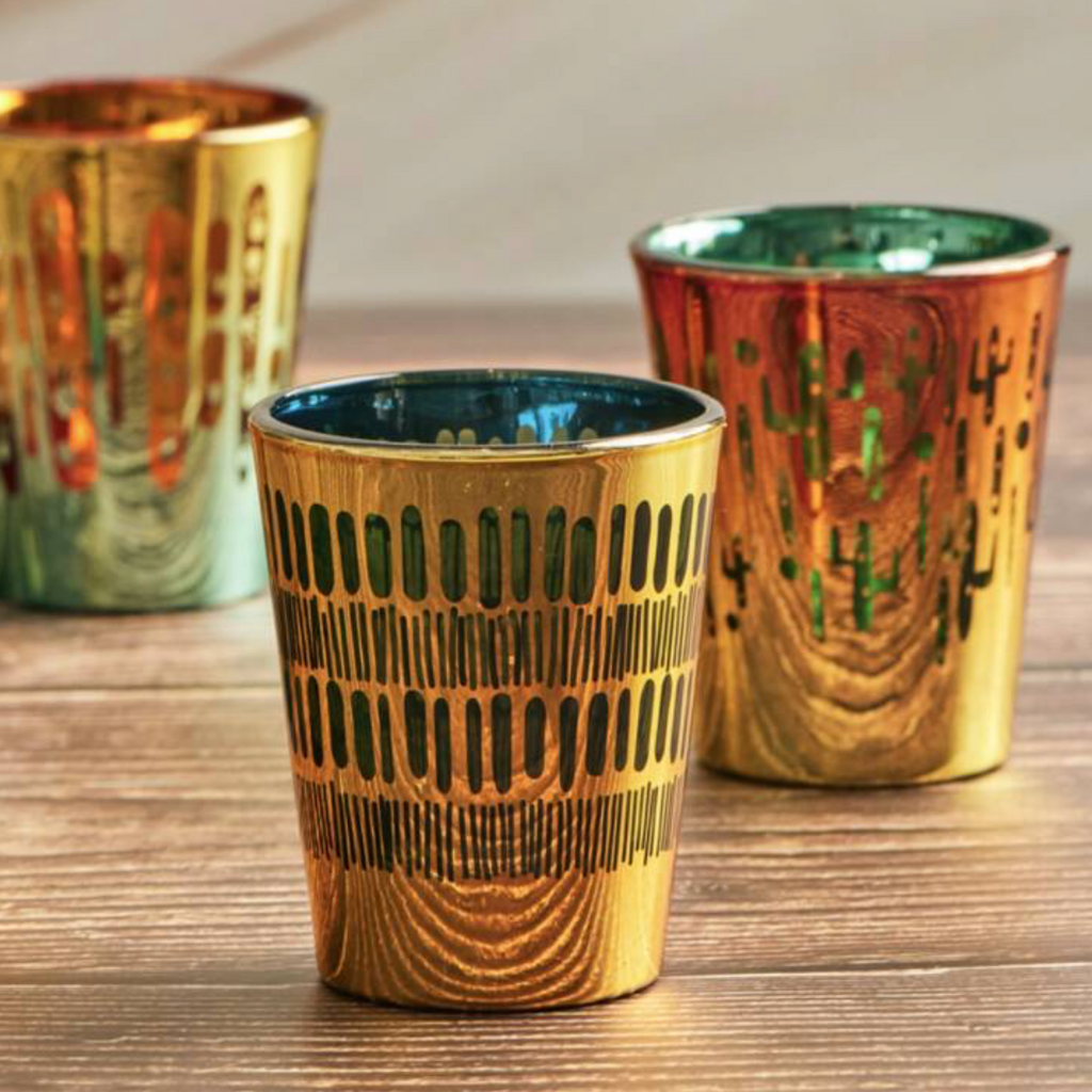 Set Of Four Electroplated Fiesta Shot Glasses