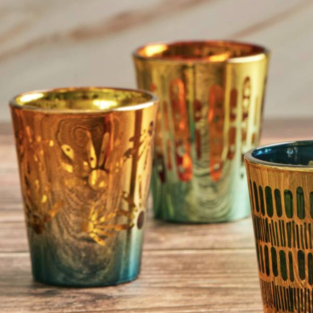 Set Of Four Electroplated Fiesta Shot Glasses