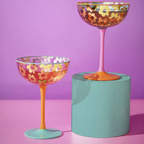 Set Of Two Gold Floral Coupe Glasses