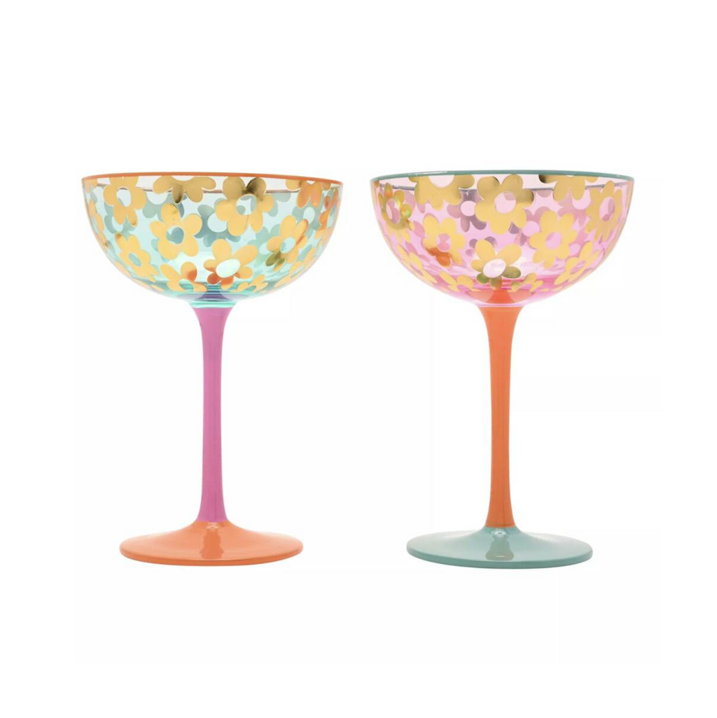 Set Of Two Gold Floral Coupe Glasses
