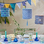 Three Souk Style Blue Hanging Paper Lanterns