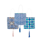 Three Souk Style Blue Hanging Paper Lanterns