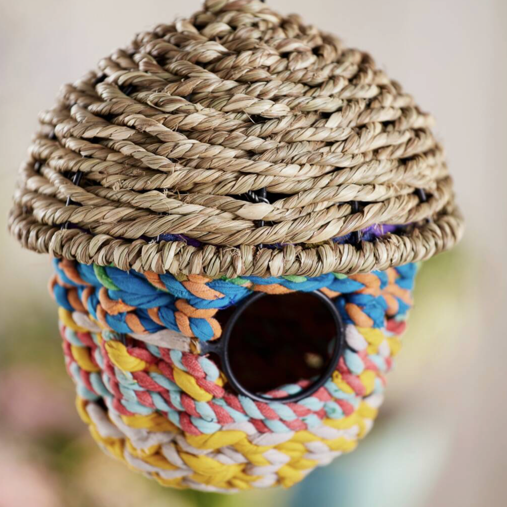 Grass And Recycled Sari Acorn Birdhouse