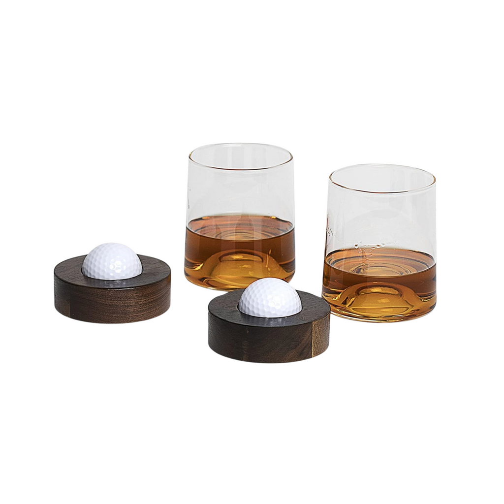Golf Ball Whiskey Glass & Coaster Set