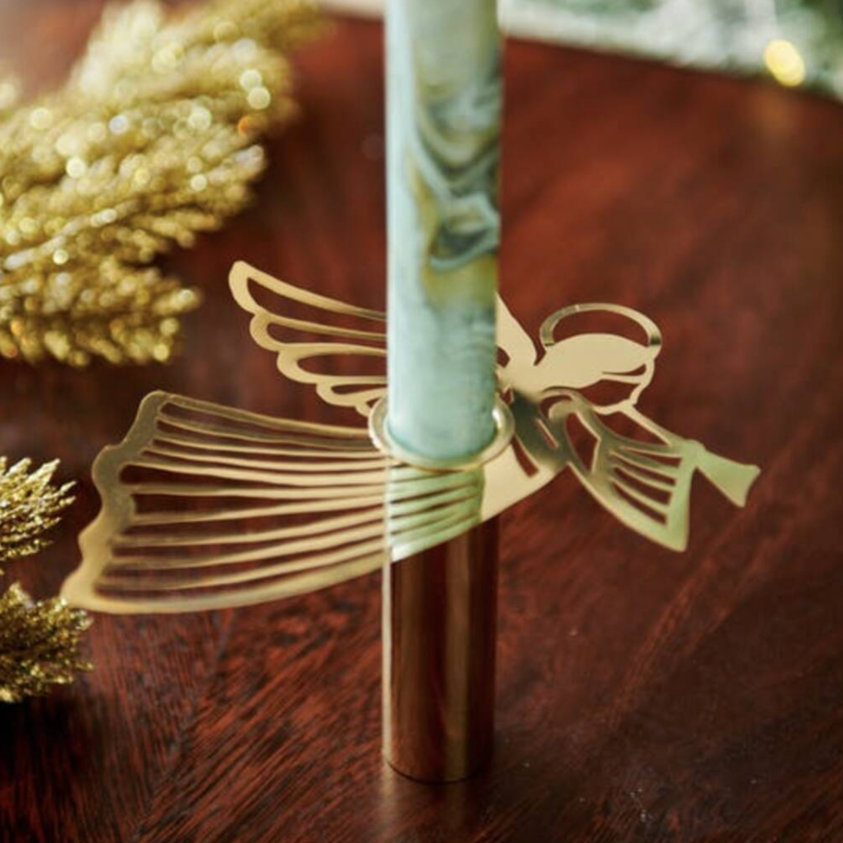 Gold Candleholder Flying Angel