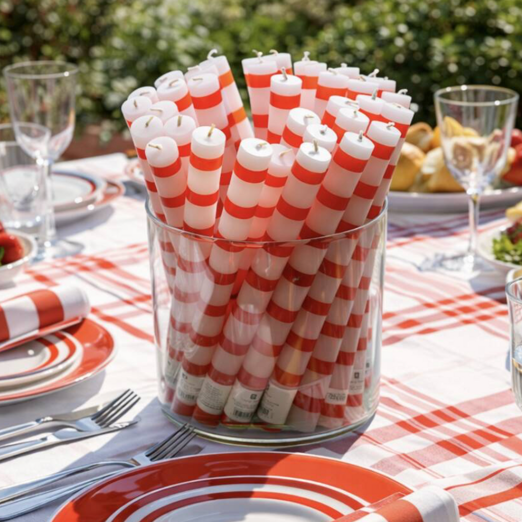 Red And White Stripe Straight Dinner Candles