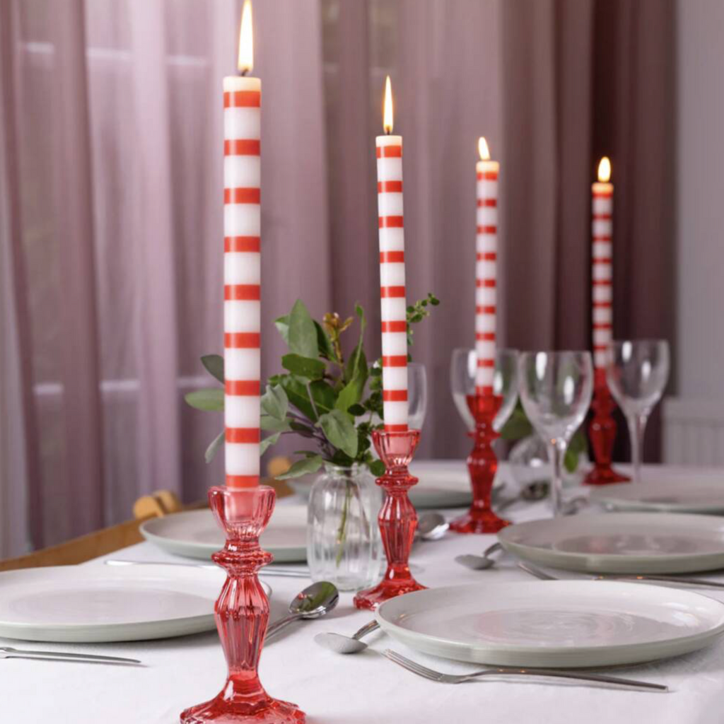 Red And White Stripe Straight Dinner Candles