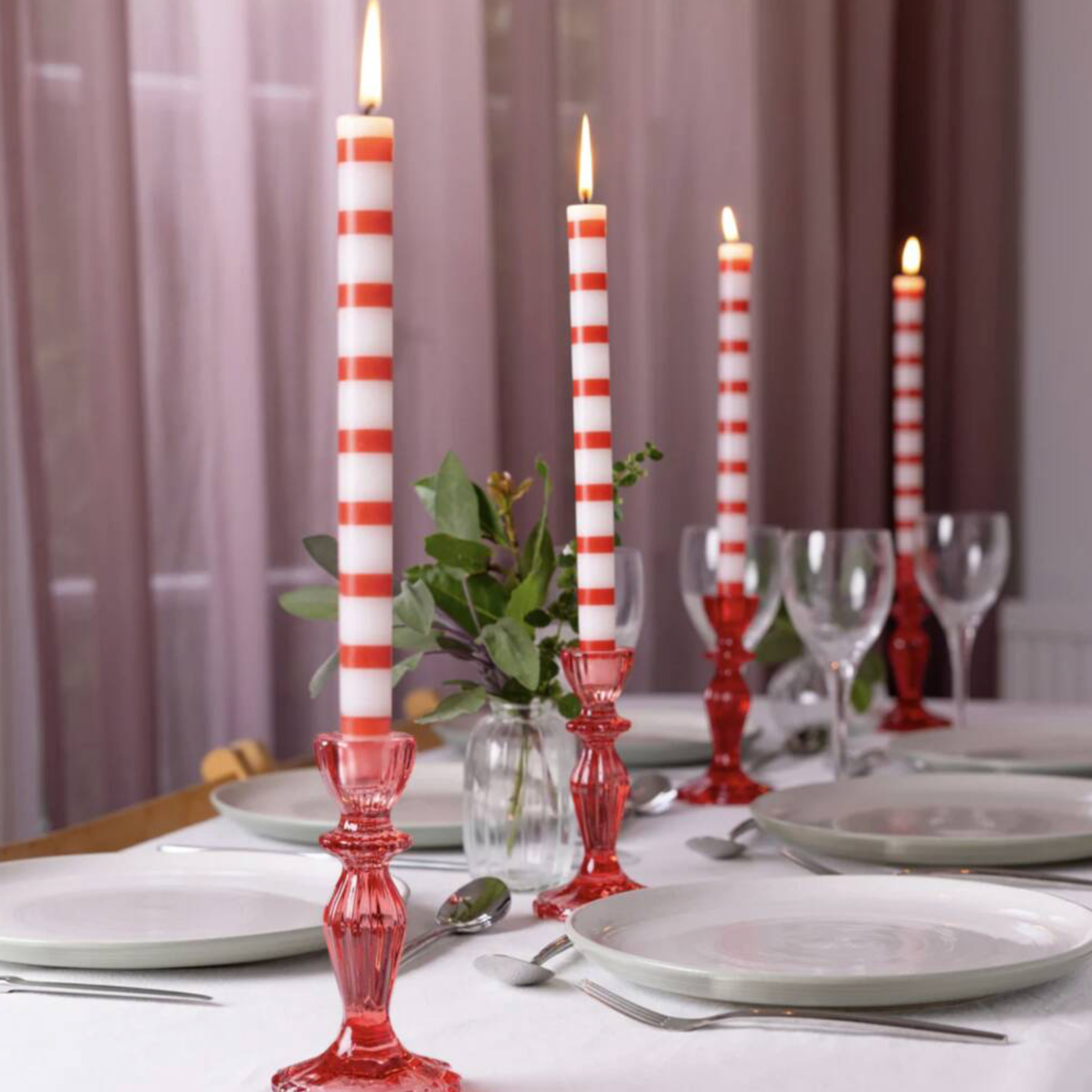 Red And White Stripe Straight Dinner Candles