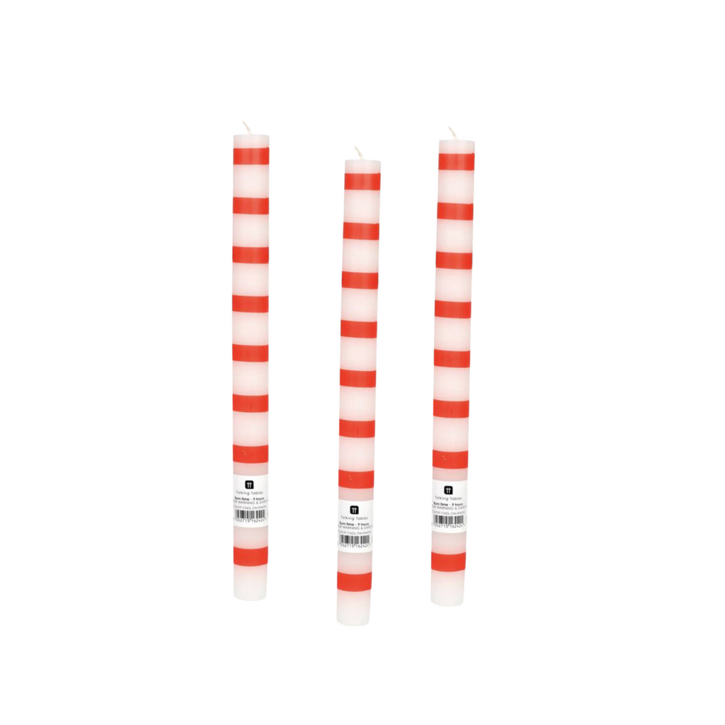 Red And White Stripe Straight Dinner Candles