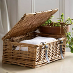 Traditional Lidded Wicker Basket With Leather Straps