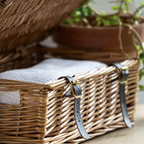 Traditional Lidded Wicker Basket With Leather Straps