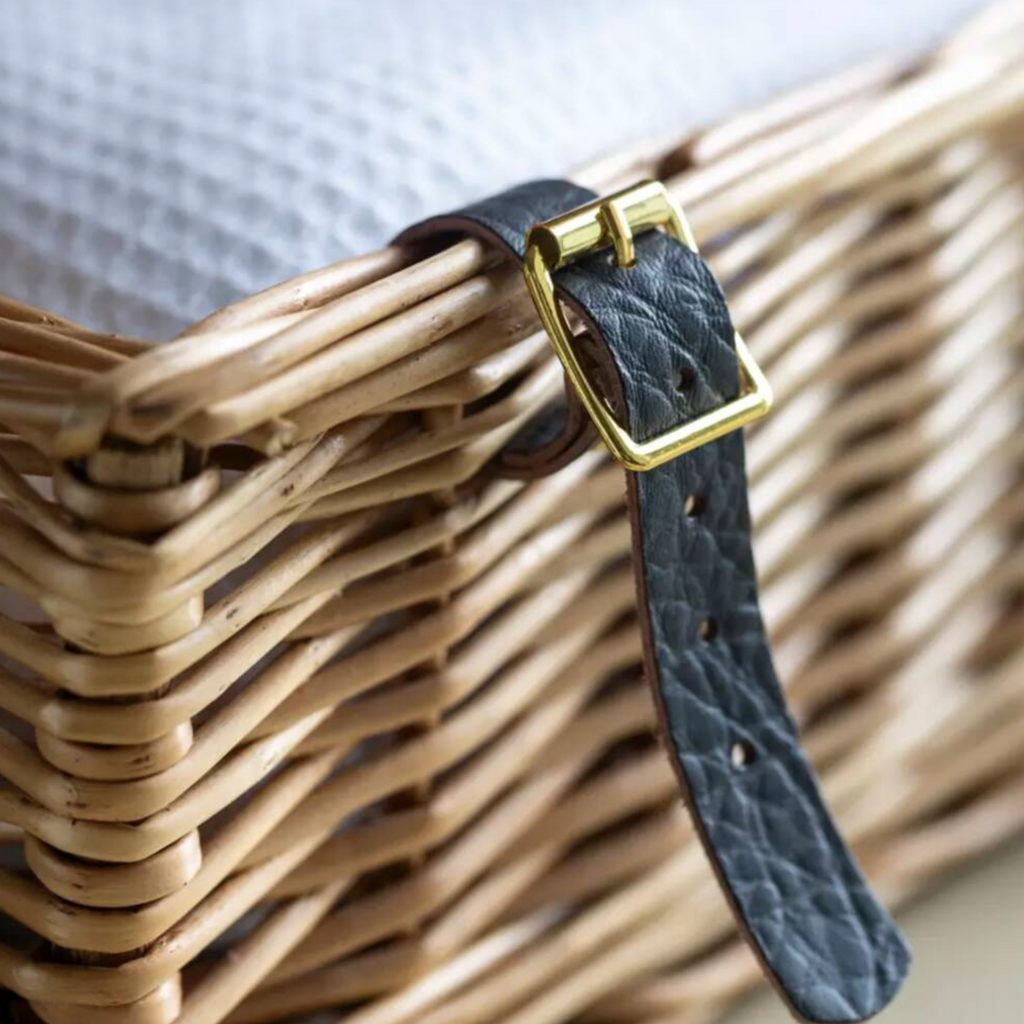 Traditional Lidded Wicker Basket With Leather Straps