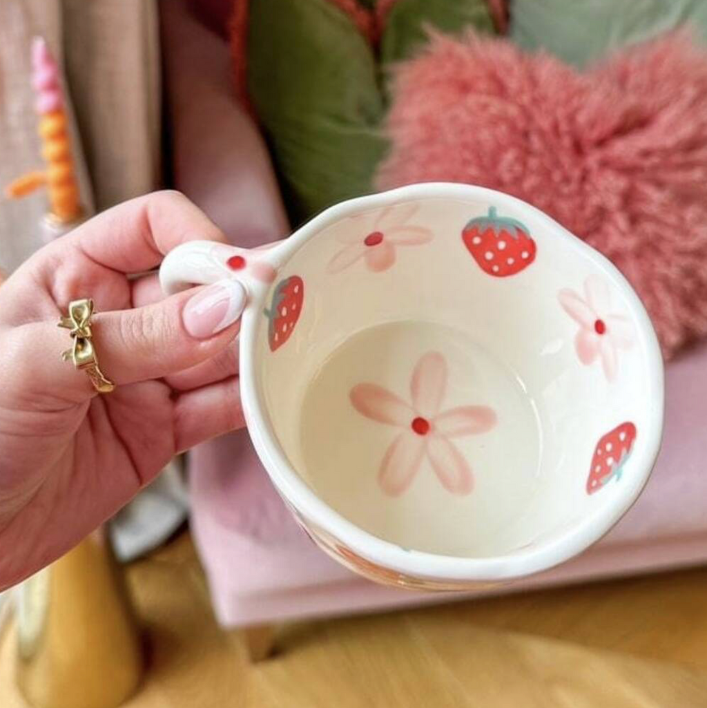 Wonky Hand Painted Strawberry Porcelain Mug