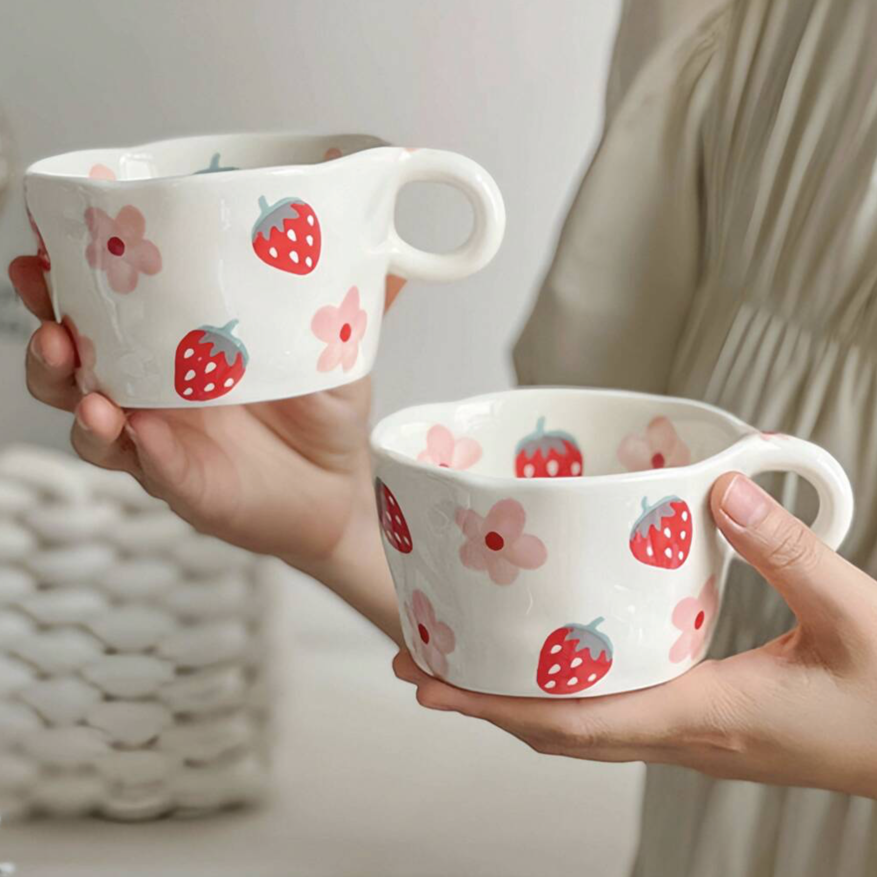 Wonky Hand Painted Strawberry Porcelain Mug