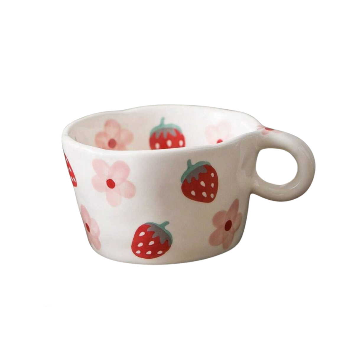 Wonky Hand Painted Strawberry Porcelain Mug