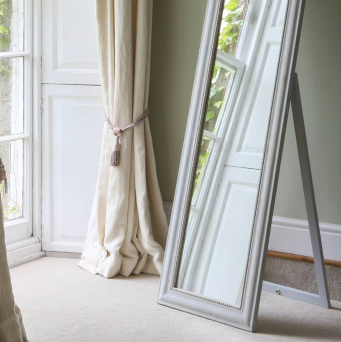Soft Grey Vintage Style Floor Standing Mirror