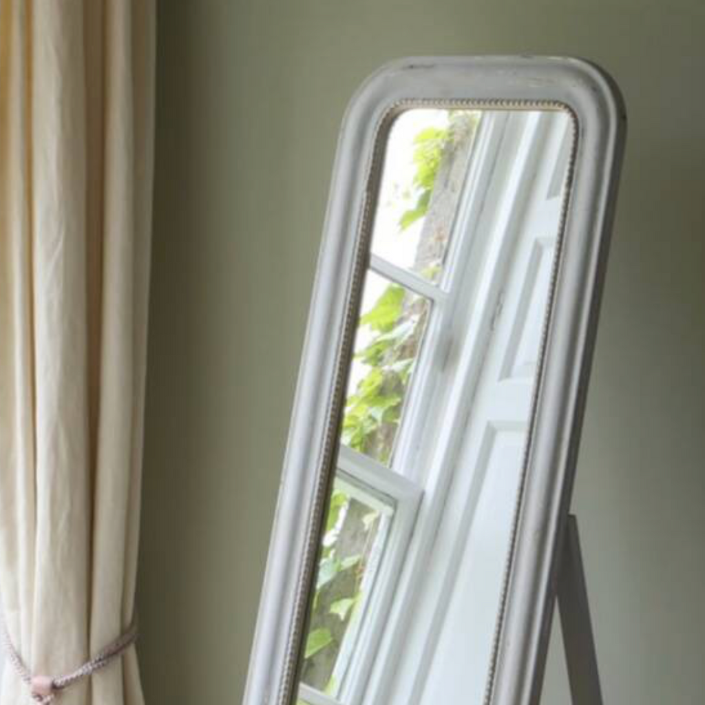 Soft Grey Vintage Style Floor Standing Mirror