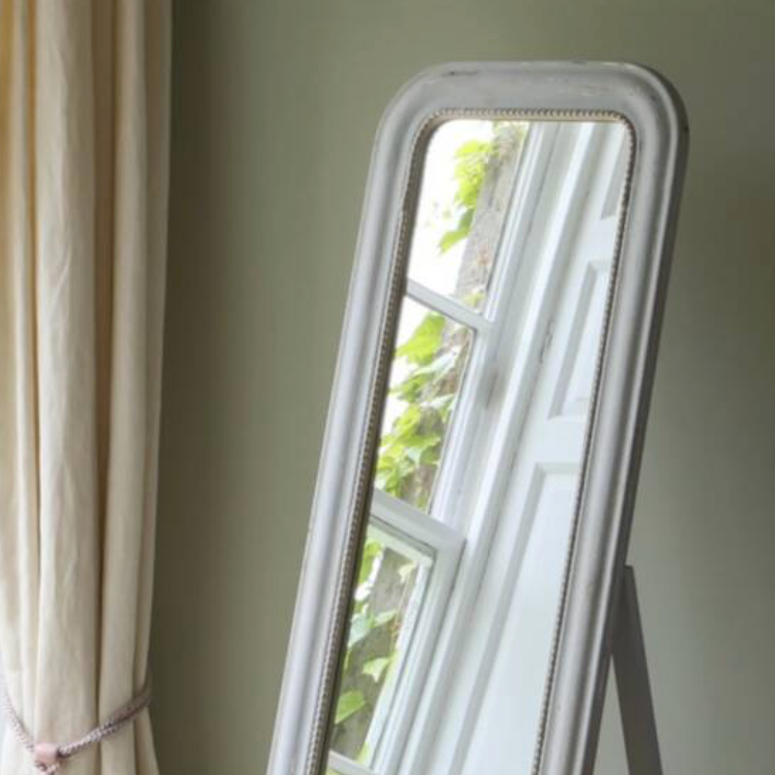 Soft Grey Vintage Style Floor Standing Mirror
