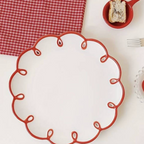 Scalloped Red And White Ceramic Plate