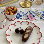 Scalloped Red And White Ceramic Plate