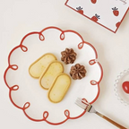 Scalloped Red And White Ceramic Plate