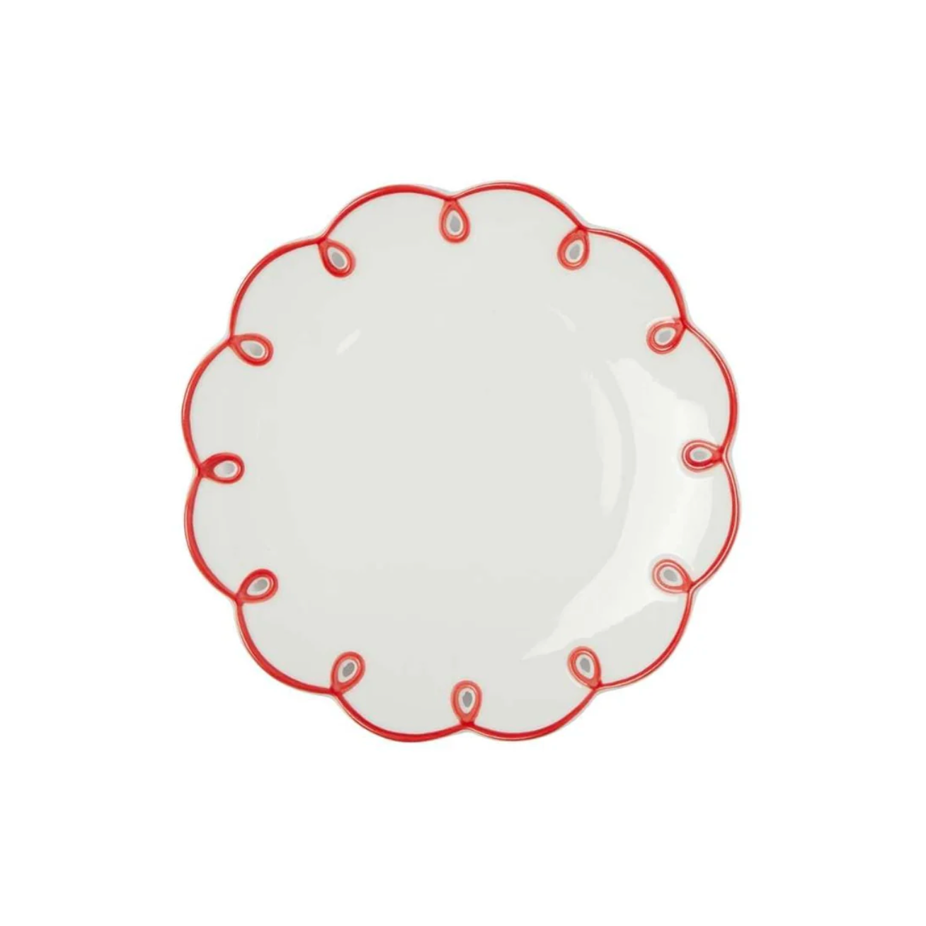 Scalloped Red And White Ceramic Plate