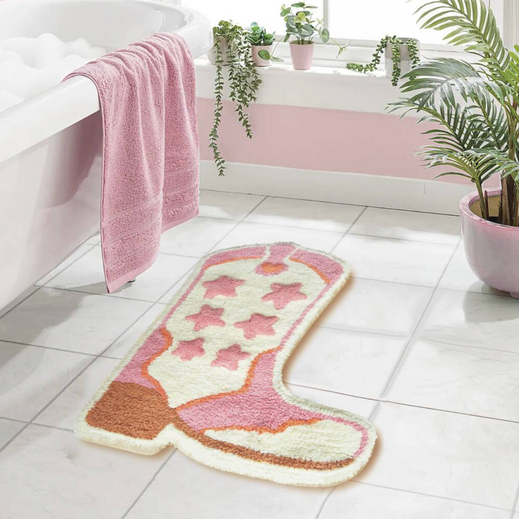 Pink Cowboy Boot Tufted Bath Mat