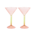 A Pair Of Pink And Green Coupe Cocktail Glasses