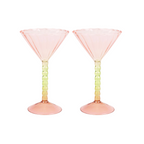 A Pair Of Pink And Green Coupe Cocktail Glasses