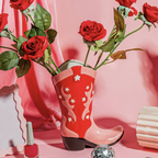 Cowboy Boot Ceramic Pink And Red Vase