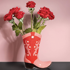 Cowboy Boot Ceramic Pink And Red Vase