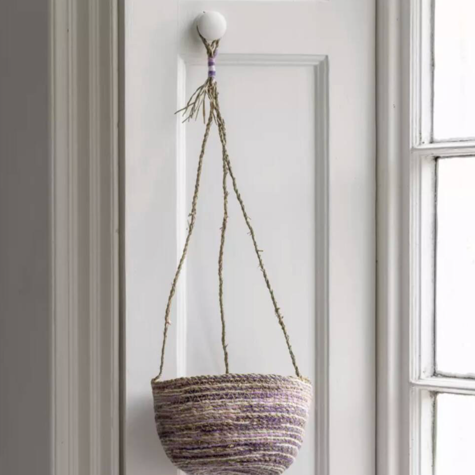 Seagrass And Cotton Hanging Basket Lilac