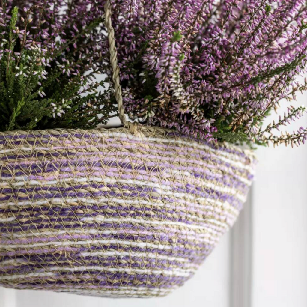 Seagrass And Cotton Hanging Basket Lilac
